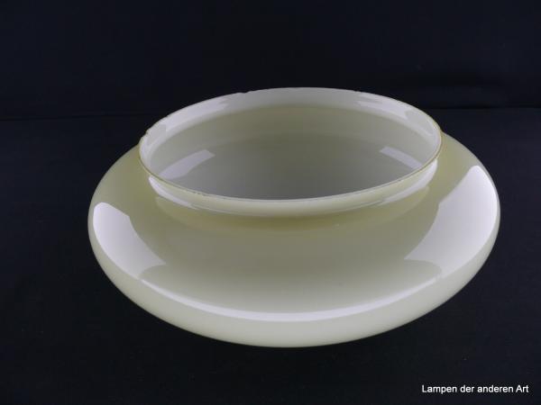 Jugendstil Lampenschirm gebraucht, alter original Pilzlampenschirm elfenbeinfarben, halbrund, Nostalgie Ersatzglas, D: ca.28cm, H: ca.11cm, Glashalter Griffrand 20cm, von unten