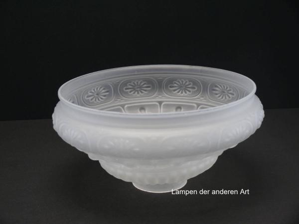 Jugendstil Lampenschirm gebraucht, getreppte Wandung, je Stufe mit verschiedenen Ornamenten reliefiert, Nostalgie Ersatzglas D: ca.28cm, H: ca.14cm, Glashalter Griffrand 8cm, von unten