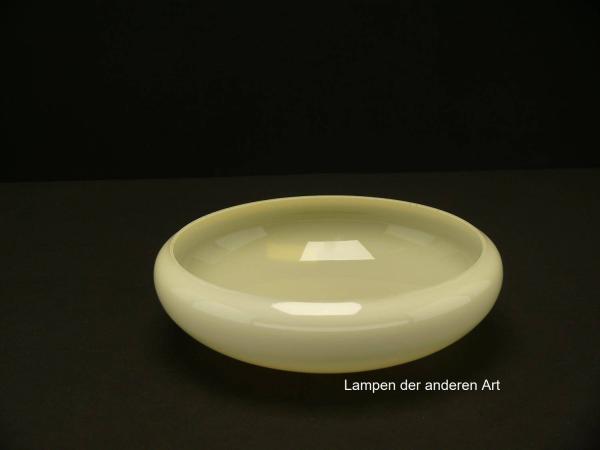 5-er Set Art Deco Lampenschale gebraucht, Glas, elfenbeinfarben, glatte glänzende Oberfläche, Nostalgie Ersatzglas D: ca.22cm, H: ca.6cm, ohne Glashalter Griffrand, Loch ca. 45mm, von unten