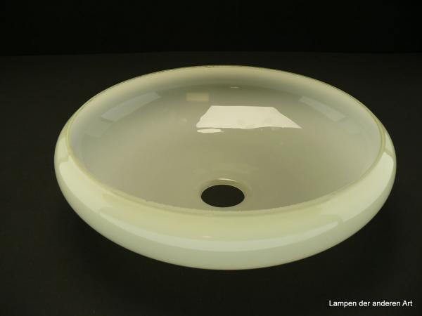 Art Deco Lampenschale gebraucht, Glas, elfenbeinfarben, glatte glänzende Oberfläche, Nostalgie Ersatzglas D: ca.35cm, H: ca.9,5cm, ohne Glashalter Griffrand, Loch ca. 48mm, von unten