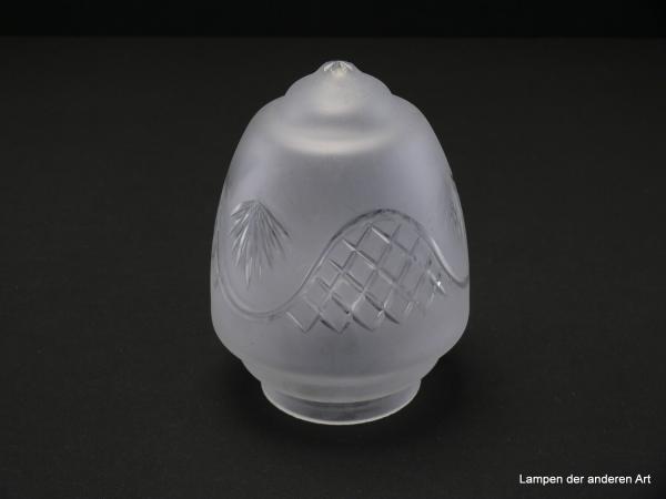3-er Set Jugendstil Lampenschirm gebraucht, Glas satiniert, Zapfenform, umlaufender Kerbschliff als geometrische Formen und Fächer, final Sternschliff am getrepptem Schlussteil, Nostalgie Ersatzschirm, D: ca.12cm, H: ca.16cm, Glashalter 8cm, einzeln