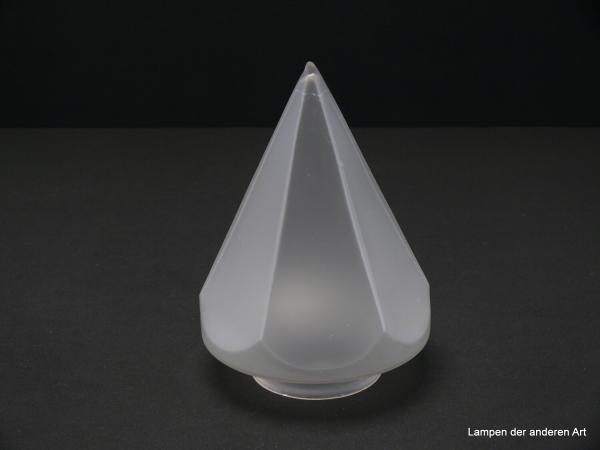 Art Deco Lampenschirm gebraucht, Glas satiniert grau, Spitzkegel, angeschrägte Flächen, antik, Nostalgie Ersatzschirm D: ca.14cm, H: ca.17cm, Glashalter Griffrand 8cm, herstellungsbedingte Lufteinschlüsse