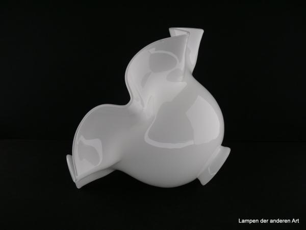 Jugendstil Lampenschirm gebraucht, Glas opal weiß, floral geformt, klarer Glasfaden als Abschluss, Nostalgie Ersatzglas für alte Lampen D: 35cm, H: 21cm, Glashalterand Griffrand 8cm, liegend