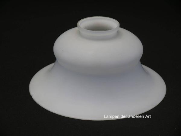 Jugendstil Lampenschirm gebraucht, opal satiniertes Glas, mittig geschnürte Wandung, zum Rand hin weit aufgezogen, Nostalgie Ersatzglas D: ca.19cm, H: ca.9cm, Glashalter Griffrand Ø 6cm