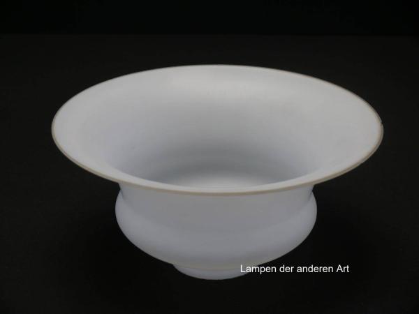 Jugendstil Lampenschirm gebraucht, opal satiniertes Glas, mittig geschnürte Wandung, zum Rand hin weit aufgezogen, Nostalgie Ersatzglas D: ca.19cm, H: ca.9cm, Glashalter Griffrand Ø 6cm, von unten