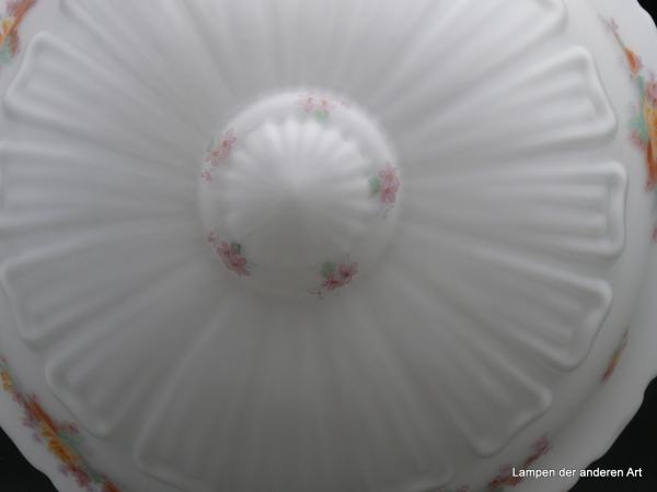 Jugendstil Lampenschirm gebraucht, opal weiß mit Rosendekor für Hängeampel D: 37cm H: 18cm Detail