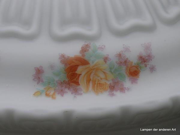 Jugendstil Lampenschirm gebraucht, opal weiß mit Rosendekor für Hängeampel D: 37cm H: 18cm Dekor