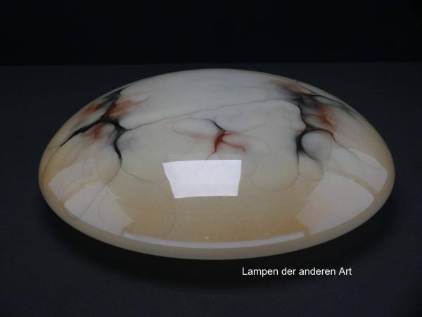 Art Deco Lampenschirm gebraucht, Kuppel, Glas hellgelber Grund, marmoriert, flache runde Form, Nostalgie Ersatzglas, D: ca.30cm, Höhe ca.10cm, Glashalter Griffrand Ø20cm