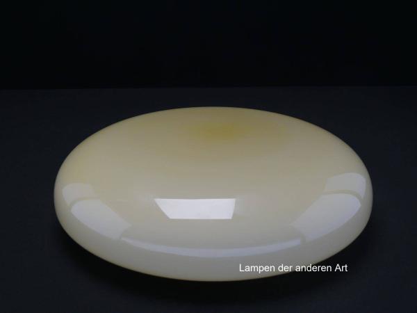 Lampenschirm gebraucht, flaches Kuppelglas geschlossen, elfenbeinfarbener Grund, Nostalgie Ersatzglas, D: ca.30cm, Höhe ca.9cm, Glashalter Griffrand Ø20cm