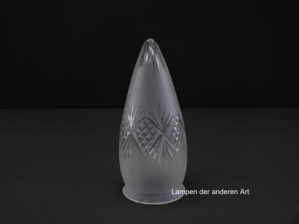 Rarität! - antikes 2-er Set, Jugendstil Lampenschirm gebraucht, grau satiniert, schlanke Zapfenform mit Schliffdekorband, Strahlenschliff in der Spitze, Nostalgie Ersatzschirm für alte Lampen, Glashalter Griffrand Ø10cm, einzeln stehend