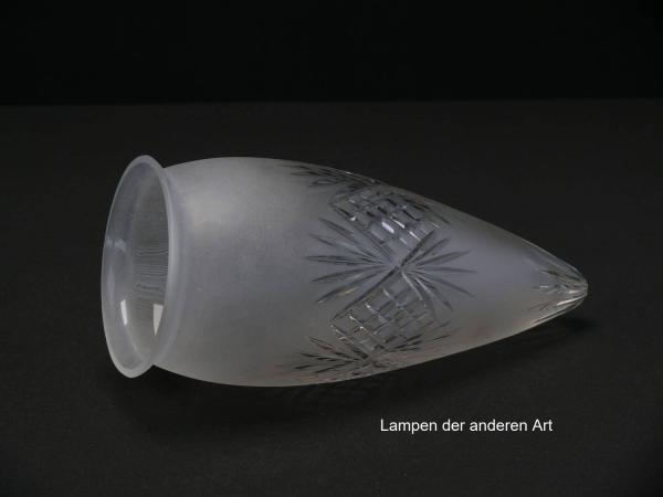 Rarität! - antikes 2-er Set, Jugendstil Lampenschirm gebraucht, grau satiniert, schlanke Zapfenform mit Schliffdekorband, Strahlenschliff in der Spitze, Nostalgie Ersatzschirm für alte Lampen, Glashalter Griffrand Ø10cm, einzeln liegend