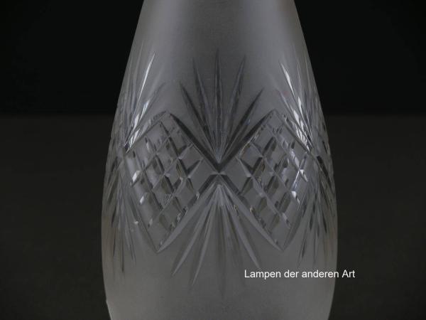 Rarität! - antikes 2-er Set, Jugendstil Lampenschirm gebraucht, grau satiniert, schlanke Zapfenform mit Schliffdekorband, Strahlenschliff in der Spitze, Nostalgie Ersatzschirm für alte Lampen, Glashalter Griffrand Ø10cm, Detail Schliffdekorband