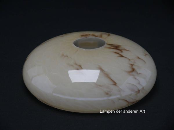 5-er Set Art Deco Lampenschalen, gebraucht, hellgelb-braun marmoriertes Glas, innen weiß, farblich zueinander passend aber verschieden marmoriert, glatte Oberfläche, Nostalgie Ersatzglas für alte Lampen D: ca.20cm, H: ca.6,5cm, Loch 45mm, einzeln