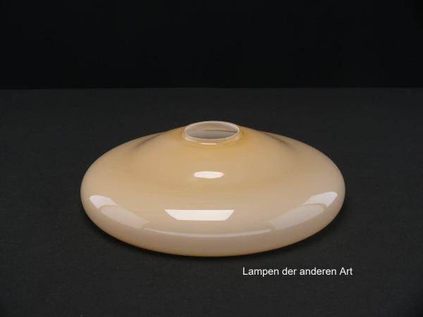 3-er Set Art Deco Lampenschale gebraucht, Glas, gelb, glatte glänzende Oberfläche, Ersatzglas für alte Lampen, D: ca.33cm, H: ca.6,5cm, Loch ca. 45mm, besondere Wölbung der Wandung, einzeln
