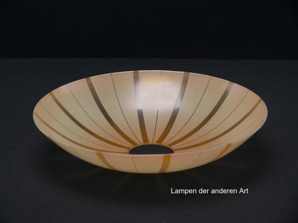 antikes 5-er Set Art Deco Lampenschirm gebraucht, Glas, hellbeige, schmale und breite Streifen im Wechsel, Nostalgie Ersatzglas für alte Lampen, D: ca.24cm, H: ca.5,5cm, ohne Glashalterand Griffrand, Loch 45mm, von innen