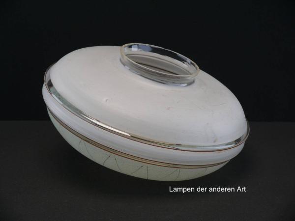 Art Deco Lampenschirm gebraucht, antikes Glas, Wandung unterschiedlich gestaltet, Ringlinien, Strukturdruck, Nostalgie Ersatzglas für alte Lampen, D: ca.27cm, H: ca.14cm, Glashalter Griffrand Ø10cm, von unten