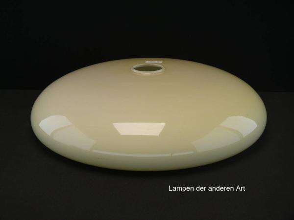 Art Deco Lampenschale gebraucht, Glas, elfenbeinfarben, glatte glänzende Oberfläche, Nostalgie Ersatzglas, D: ca.40cm, H: ca.10cm, ohne Glashalter Griffrand, Loch Ø45mm - gemessen 48mm, Öffnung oben Ø34,5cm