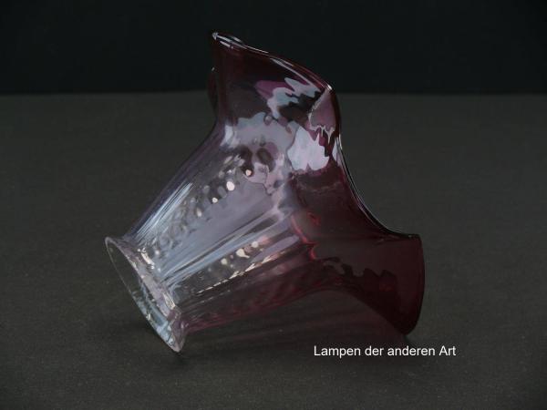 Jugendstil Lampenschirm gebraucht, antik, Klarglas, sanft gebogter roter Abschlussrand, Nostalgie Ersatzglas D: ca.15cm, H: ca.10cm, Glashalter Griffrand ø6cm - gemessen 5,7cm, seitlich