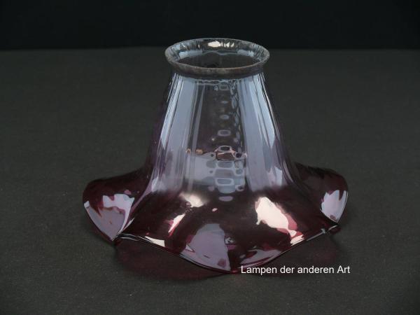 Jugendstil Lampenschirm gebraucht, antik, Klarglas, sanft gebogter roter Abschlussrand, Nostalgie Ersatzglas D: ca.15cm, H: ca.10cm, Glashalter Griffrand ø6cm - gemessen 5,7cm