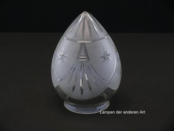 Jugendstil Lampenschirm gebraucht, antik, Glas grau satiniert, Zapfenform, mit Schliffmotiven verzierte Oberfläche, Nostalgie Ersatzglas D: ca.11cm, H: ca.16cm, Glashalter Griffrand ø8cm