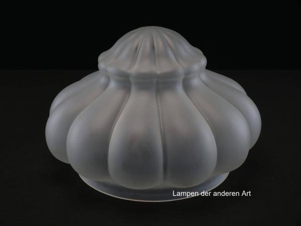 Jugendstil Lampenschirm gebraucht, alter original Kuppelschirm grau satiniert, bauchig ausgeformte Wandung, mittig geschnürt und knaufartig zulaufend, Nostalgie Ersatzglas D: ca.26cm, H: ca.18cm, Glashalter Griffrand ø20cm