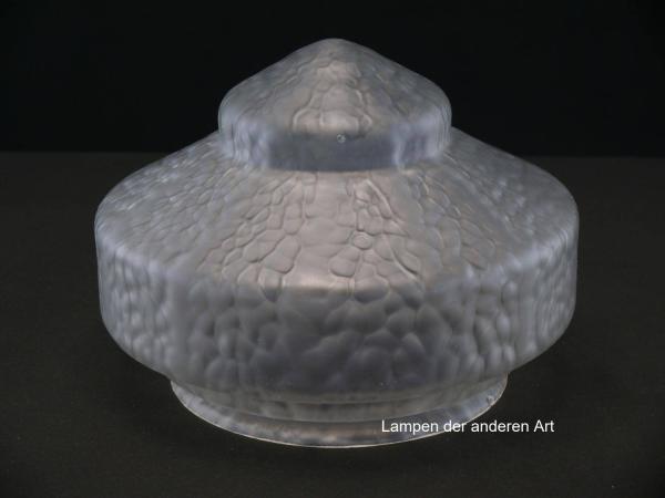 Jugendstil Lampenschirm gebraucht, antike geschlossene Kuppel grau satiniert, kantige Wandung, wie eine Turmspitze wirkender Schirmabschluss, Nostalgie Ersatzglas D: ca.22cm, H: ca.16cm, Glashalter Griffrand - Achtung Sondergröße gemessen 16cm