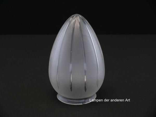 3-er Set Art Deco Lampenschirm gebraucht, zapfenförmiges Glas, satinierte Oberfläche, durch klare geschliffene Strahlen separierte Wandung, spitz zulaufend, Nostalgie Ersatzglas, D: ca.10cm, H: ca.16cm, Glashalter Griffrand Ø8cm, einzeln