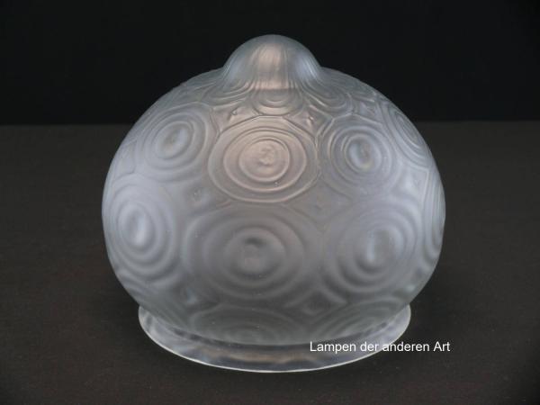 Jugendstil Lampenschirm gebraucht, antike geschlossene Kugel grau satiniert, kreisförmige erhabene Struktur auf der Oberfläche,  halbkugelförmiger Schirmabschluss, Nostalgie Ersatzglas D: ca.19cm, H: ca.14cm, Glashalter Sondergröße Ø16cm