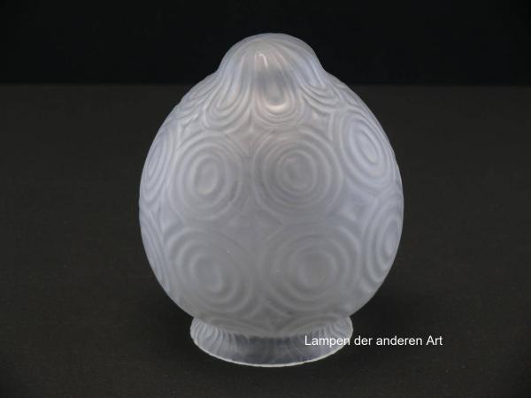 3-er Set Jugendstil Lampenschirm gebraucht, Glas ähnlich einer Kugel, satinierte Oberfläche, kreisförmige erhabene Struktur auf der Oberfläche, halbkugelförmiger Schirmabschluss, Nostalgie Ersatzglas, Glashalter Griffrand Ø8cm, einzeln