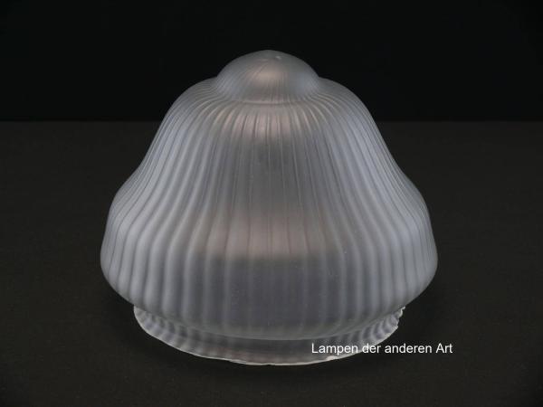 Jugendstil Lampenschirm gebraucht, geschlossenes Glas, grau satiniert mit Rillenstrukturoberfläche, Wandung kegelförmig zulaufend, halbkugelförmiger Abschlussteil, Nostalgie Ersatzglas, D: ca.20cm, H: ca.15cm, Glashalter Griffrand gemessen Ø16,5cm