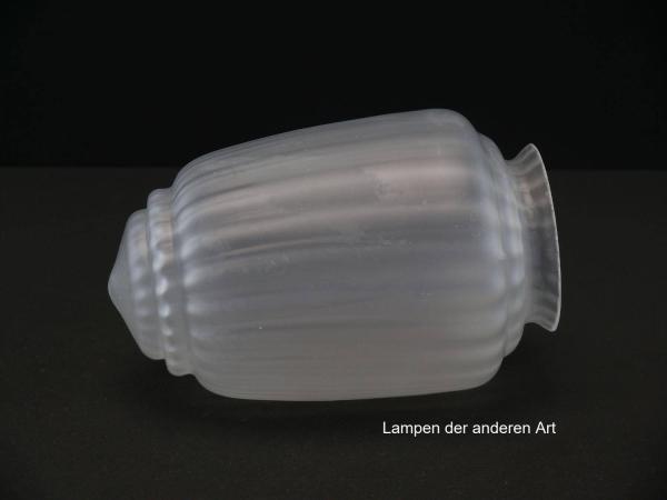 3-er Set Jugendstil Lampenschirm gebraucht, Glas, gerader Zylinder, grau satiniert, mit Rillenstrukturoberfläche, im unteren Wandungsteil gestuft und spitz abschließend, Nostalgie Ersatzglas, D: ca.11,5cm, H: ca.17cm, Glashalter Griffrand Ø8cm, liegend