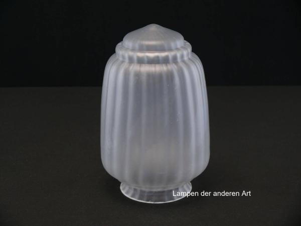 3-er Set Jugendstil Lampenschirm gebraucht, Glas, gerader Zylinder, grau satiniert, mit Rillenstrukturoberfläche, im unteren Wandungsteil gestuft und spitz abschließend, Nostalgie Ersatzglas, D: ca.11,5cm, H: ca.17cm, Glashalter Griffrand Ø8cm, einzeln