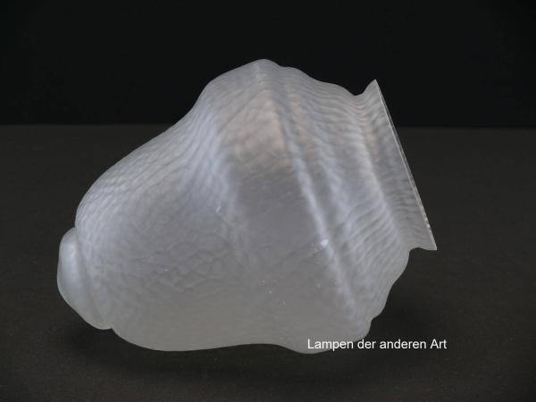 3-er Set Jugendstil Lampenschirm gebraucht, Glas grau satiniert, genarbte Oberflächenstruktur, Zapfenform teils geschnürte Wandung, Nostalgie Ersatzglas, D: ca.13cm, H: ca.16cm, Glashalter Griffrand Ø8cm, seitlich