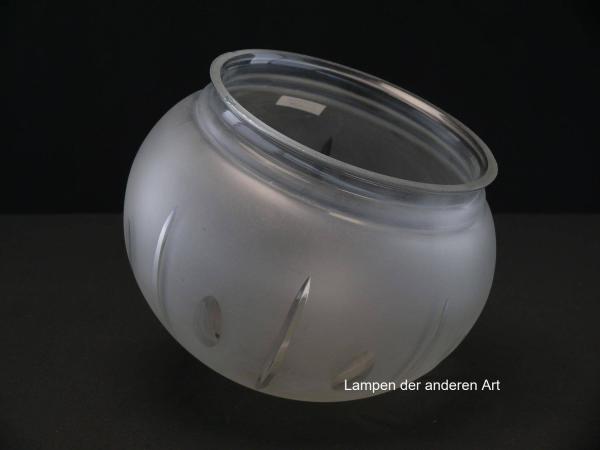Jugendstil Lampenschirm gebraucht, antike Kuppel grau satiniert, umlaufende Schliffmotive, im Wechsel Oliven mit geraden Kerben, Nostalgie Ersatzglas, D: ca.20cm, H: ca.15cm, Glashalter Griffrand - Achtung Sondergröße gemessen 16cm, von unten