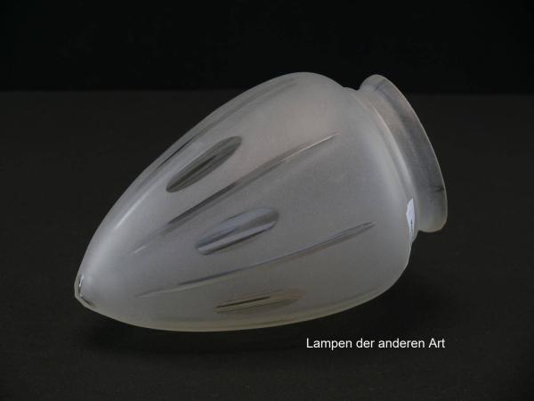 5-er Set Jugendstil Lampenschirm gebraucht, grau satiniert, Wandung in zweifachem Rapport mit Oliven- bzw. Strahlenschliff verziert, Spitze vierfach angeschliffen, Nostalgie Ersatzglas, D: ca.11cm, H: ca.16cm, Glashalter Griffrand Ø8cm, seitlich