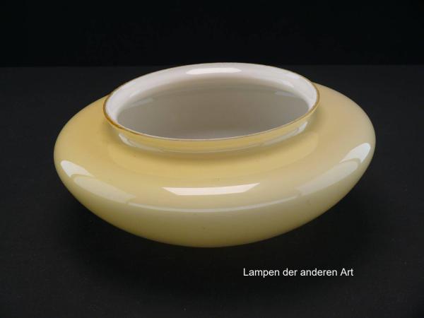 Lampenschirm gebraucht, runde Form, geschlossenes gewölbtes Glas, elfenbeinfarben, antikes Ersatzglas, D: ca.25cm, Höhe ca.10cm, Glashalter Griffrand - Achtung Sondergröße Ø17cm, von unten