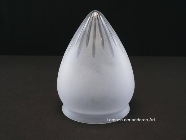 Jugendstil Lampenschirm gebraucht, großer zapfenförmiger Glaskörper, grau satiniert, von der Spitze ausgehender strahlenförmiger Kristallschliff, Ersatzglas antik, D: ca.16cm, H: ca.20cm, Glashalter Griffrand Ø15cm