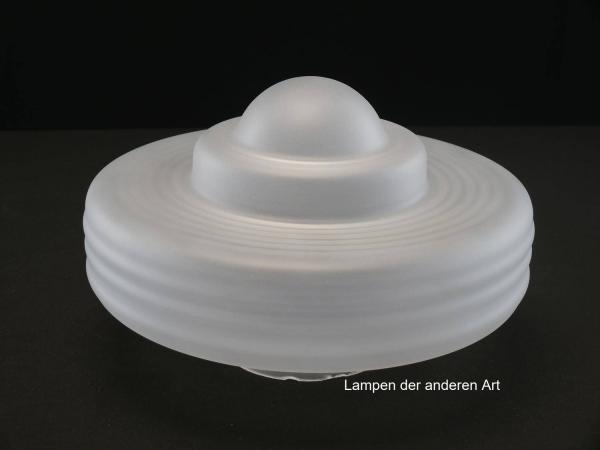 Art Deco Lampenschirm gebraucht, Glas grau satiniert, getreppte Wandung, final mit kleiner Kuppel, Ersatzglas für antike Lampen, D: ca.26cm, H: ca.14cm, Glashalter Griffrand Ø10cm