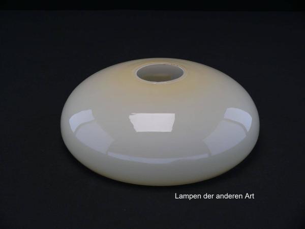 3-er Set Art Deco Lampenschale gebraucht, Glas, hellgelb außen, weiß innen, glatte glänzende Oberfläche, Nostalgie Ersatzglas, D: ca.19,5cm, H: ca.7cm, ohne Glashalter Griffrand, Loch  Ø45mm, einzeln