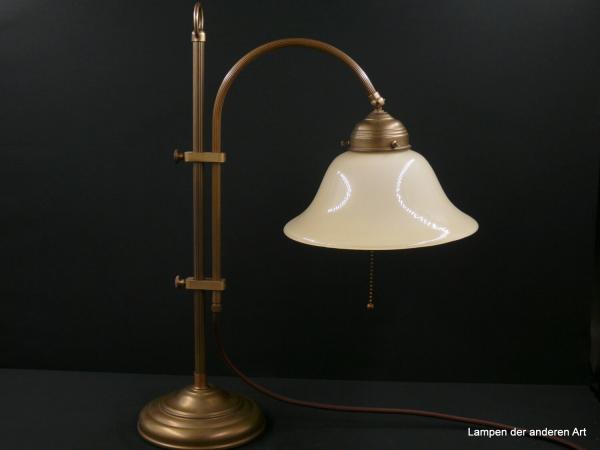 Höhenverstelle Schreibtischlampe im Jugendstil Messing goldbraun 1xE27/60W Schirm elfenbeinfarben
