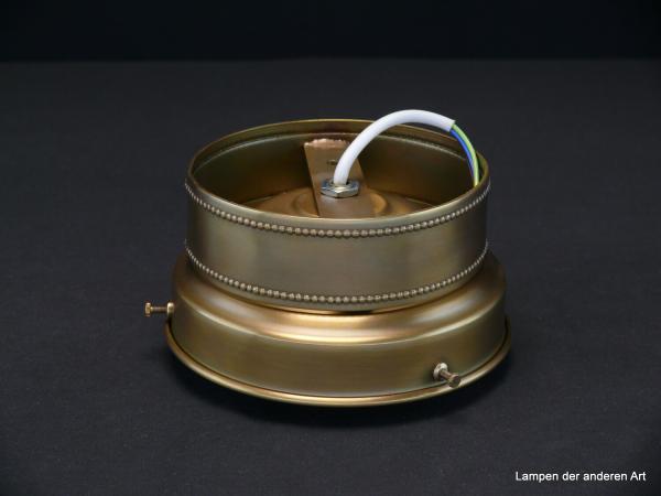 tolle Jugendstil Deckenleuchte für Gläser mit Glashalter Griffrand Ø12,5cm, Sockel mit schlichtem Perlstabfries verziert, Metallfassung 1xE27/40W, Detail Aufhängung
