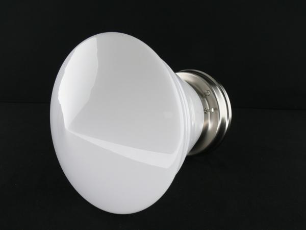 Art Deco-Deckenleuchte aus Messing matt vernickelt mit großem Spitzzylinder Schirm in weiß Griffrand 8cm 1xE27/40W, liegend