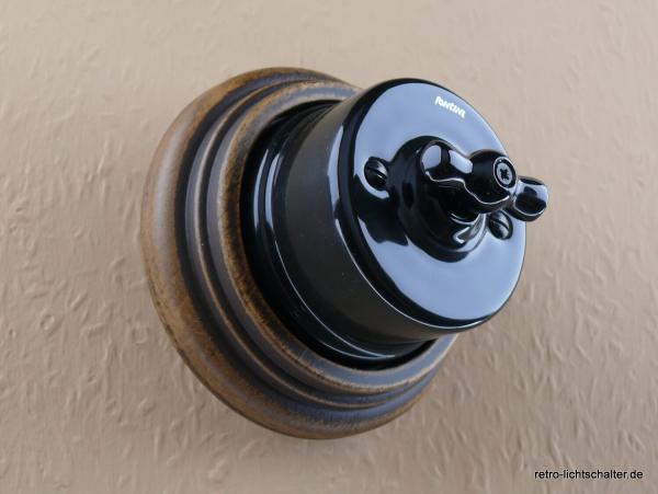 Garby Aus-Wechsel Porzellandrehschalter schwarz im Einfachrahmen Porzellan schwarz