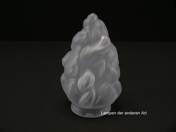 Jugendstil Lampenschirm gebraucht, Glas grau satiniert, stilisierte lodernde Flamme, zapfenförmig geformt, reliefierte Oberfläche, Nostalgie Ersatzschirm D: ca.11cm, D: ca.19cm, Glashalter Griffrand Ø 8cm