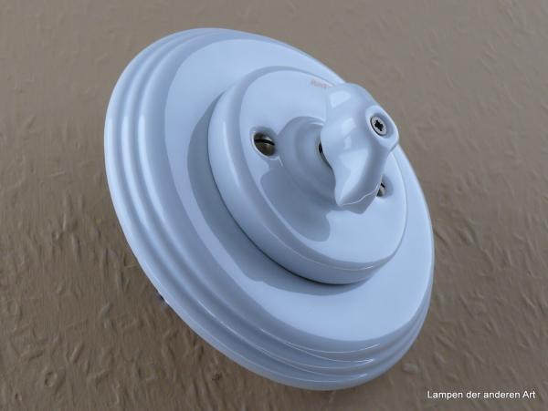 Garby Colonial Serien-Porzellandrehschalter weiß im Einfachrahmen Porzellan weiß Knebel Porzellan retro weiß