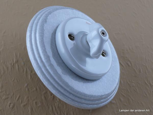 Garby Colonial Aus-Wechsel Porzellandrehschalter weiß im Einfachrahmen Porzellan craquele Knebel Retro weiß