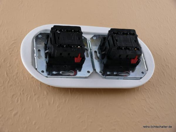 Garby Colonial 2fach Kombination, zwei Aus-Wechsel-Porzellandrehschalter weiß,  Knebel Porzellan weiß Retroform, von hinten