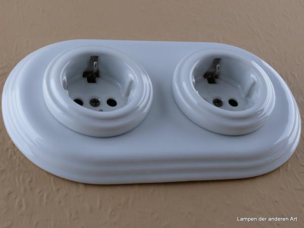 Garby Colonial 2fach Steckdose Porzellan weiß, 2fach Rahmen Porzellan weiß