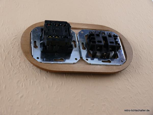 Garby Colonial 2fach Kombination, Aus-Wechsel-Porzellandrehschalter weiß,  Knebel Porzellan weiß, Steckdoseneinsatz Porzellan weiß, von hinten