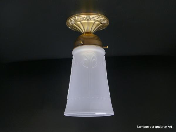 Jugendstil Deckenlampe aus hellem Messing mit typischen Art Nouveau Ornamenten Griff-Rand 6cm 1xE27/40W